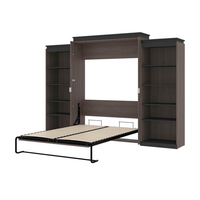 Modubox Murphy Wall Bed Bark Grey & Graphite Orion 124"W Queen Murphy Wall Bed with 2 Shelving Units - Available in 2 Colours