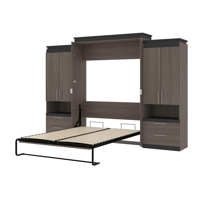 Modubox Murphy Wall Bed Bark Grey & Graphite Orion 124"W Queen Murphy Wall Bed with 2 Storage Cabinets and Pull-Out Shelves - Available in 2 Colours