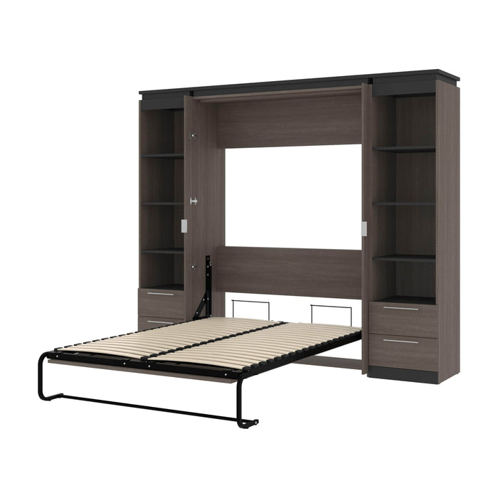 Modubox Murphy Wall Bed Bark Grey & Graphite Orion 98"W Full Murphy Wall Bed with 2 Narrow Shelving Units and Drawers - Available in 2 Colours
