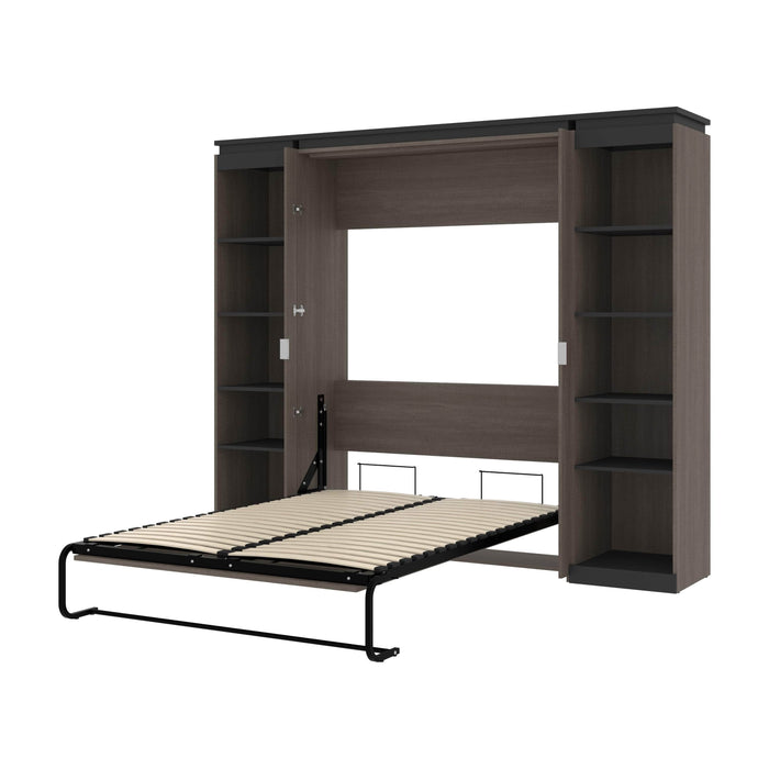 Modubox Murphy Wall Bed Bark Grey & Graphite Orion 98"W Full Murphy Wall Bed with 2 Narrow Shelving Units - Available in 2 Colours