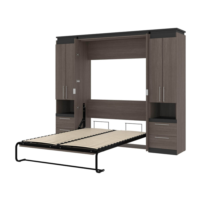 Modubox Murphy Wall Bed Bark Grey & Graphite Orion 98"W Full Murphy Wall Bed with 2 Storage Cabinets and Pull-Out Shelves - Available in 2 Colours