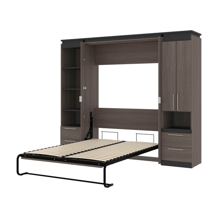 Modubox Murphy Wall Bed Bark Grey & Graphite Orion 98"W Full Murphy Wall Bed with Narrow Storage Solutions and Drawers - Available in 2 Colours