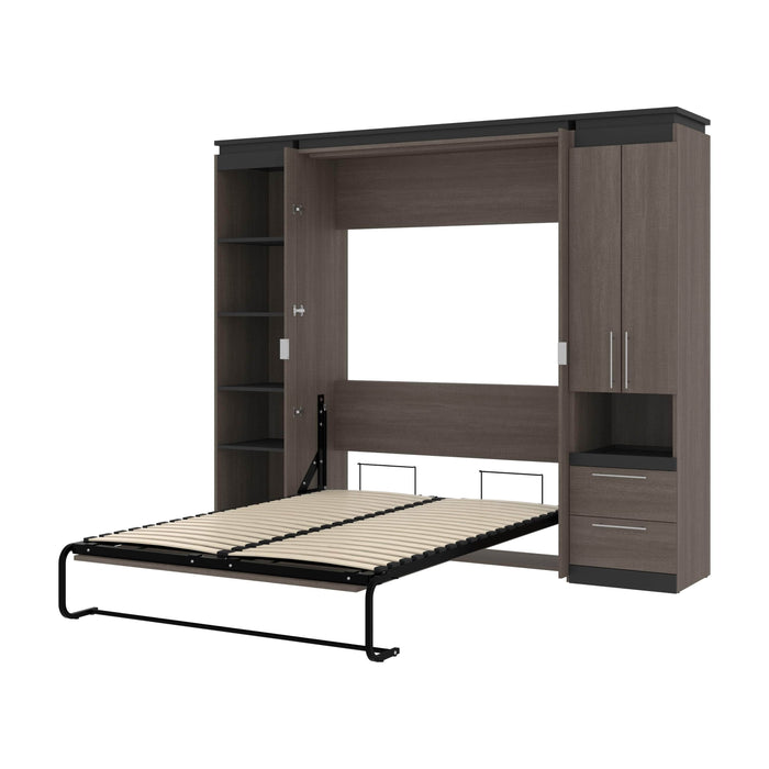 Modubox Murphy Wall Bed Bark Grey & Graphite Orion 98"W Full Murphy Wall Bed with Narrow Storage Solutions - Available in 2 Colours