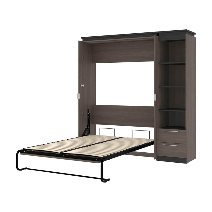 Modubox Murphy Wall Bed Bark Grey & Graphite Orion Full Murphy Wall Bed with Narrow Shelving Unit and Drawers - Available in 2 Colours