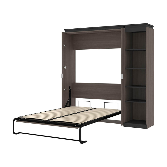 Modubox Murphy Wall Bed Bark Grey & Graphite Orion Full Murphy Wall Bed with Narrow Shelving Unit - Available in 2 Colours
