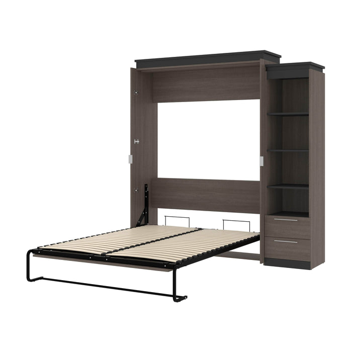 Modubox Murphy Wall Bed Bark Grey & Graphite Orion Queen Murphy Wall Bed with Narrow Shelving Unit and Drawers - Available in 2 Colours