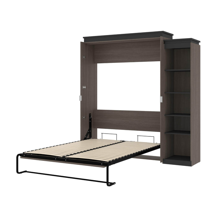 Modubox Murphy Wall Bed Bark Grey & Graphite Orion Queen Murphy Wall Bed with Narrow Shelving Unit - Available in 2 Colours