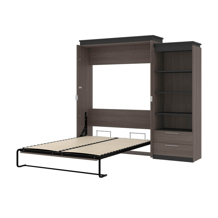 Modubox Murphy Wall Bed Bark Grey & Graphite Orion Queen Murphy Wall Bed with Shelving Unit and Drawers - Available in 2 Colours