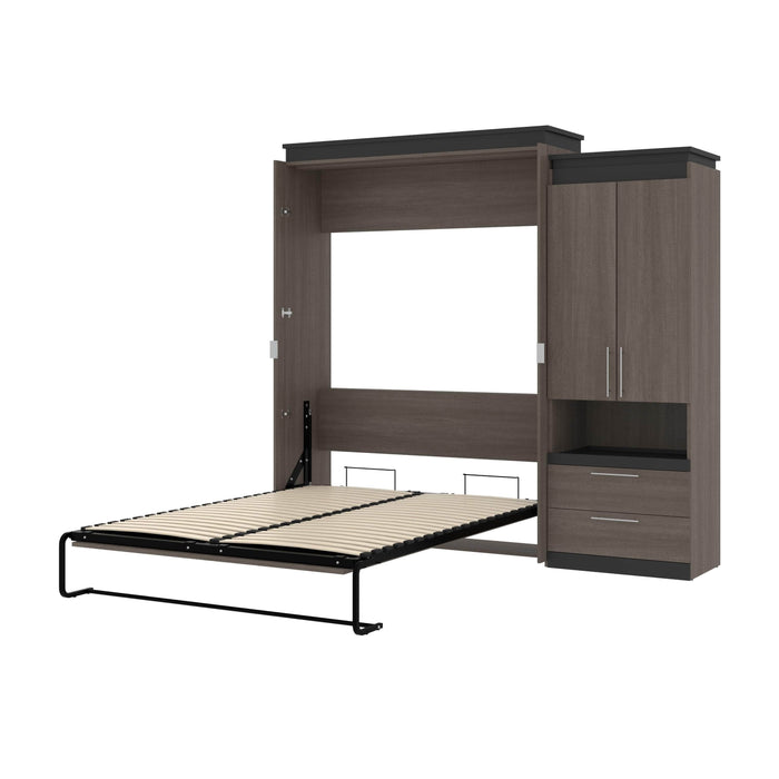 Modubox Murphy Wall Bed Bark Grey & Graphite Orion Queen Wall Murphy Bed with Storage Cabinet and Pull-Out Shelf - Available in 2 Colours