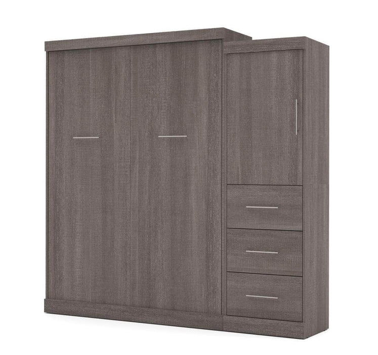 Modubox Murphy Wall Bed Bark Grey Nebula 90" Set including a Queen Wall Murphy Bed and One Storage Unit with Drawers - Available in 3 Colours