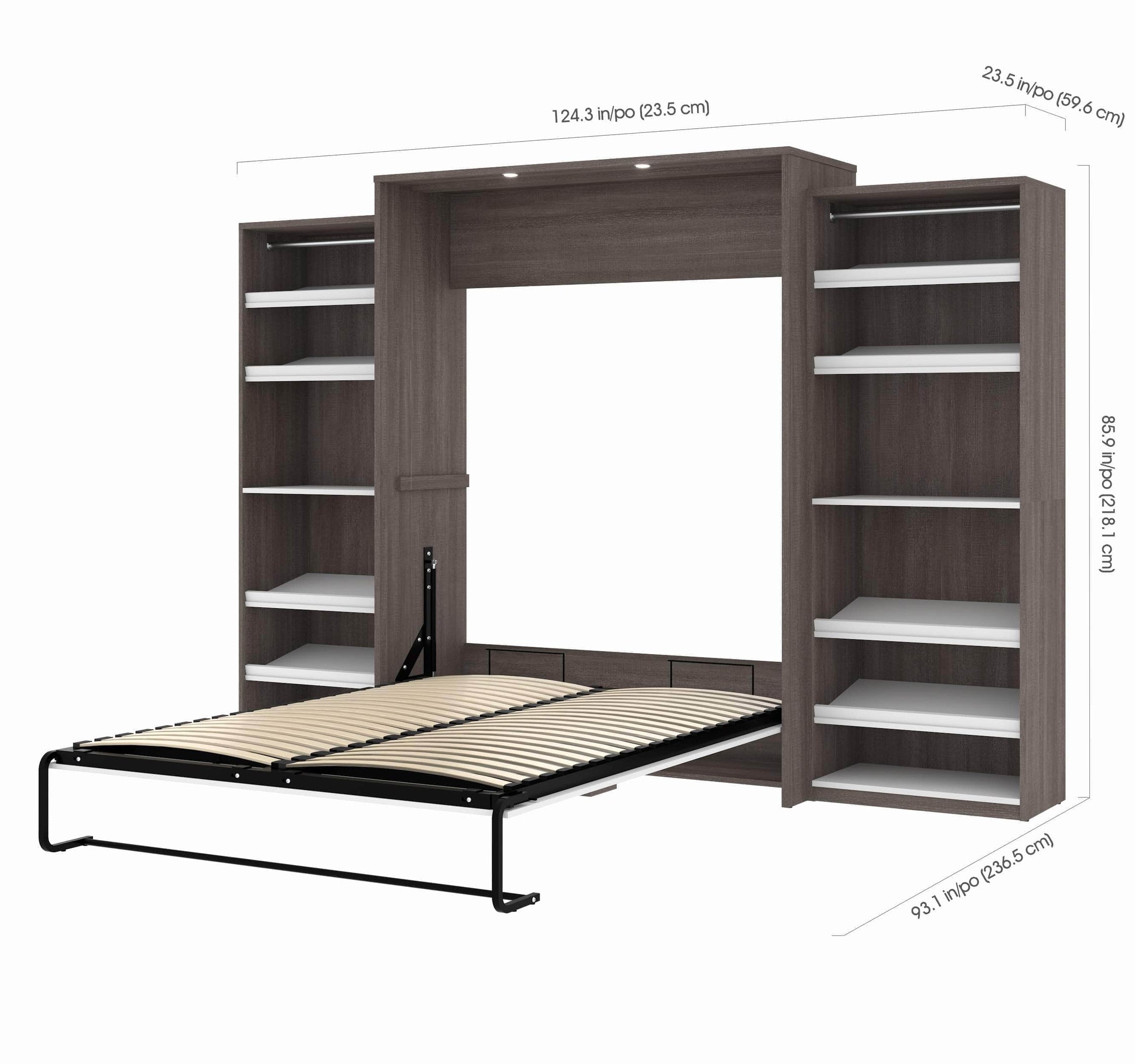 Modubox Cielo Queen Murphy Wall Bed with 2 Storage Cabinets (124W ...