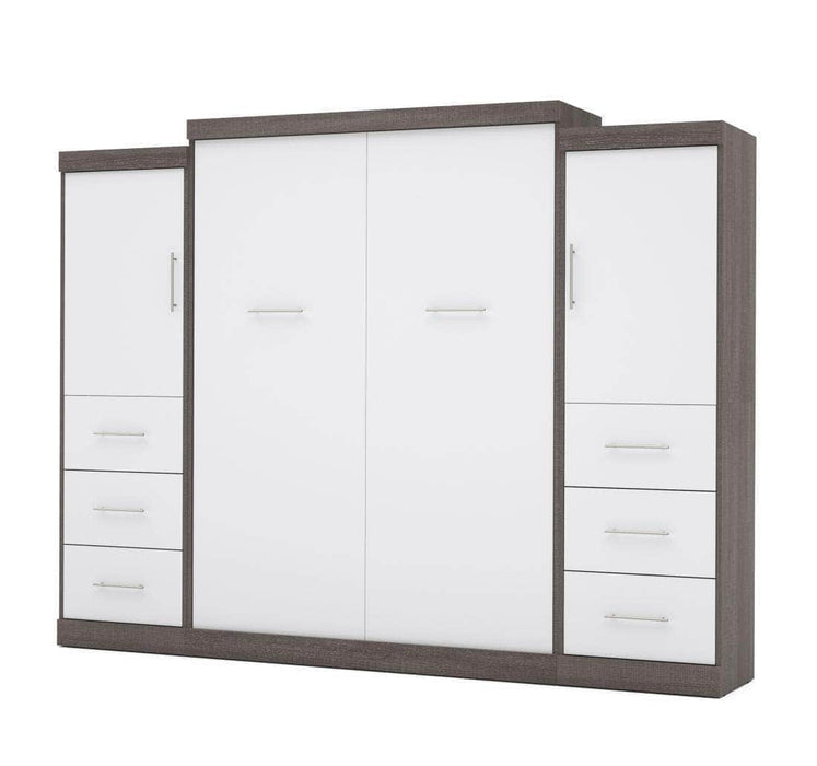 Modubox Murphy Wall Bed Bark Grey & White Nebula 115" Set including a Queen Wall Murphy Bed and Two Storage Units with Drawers - Available in 3 Colours