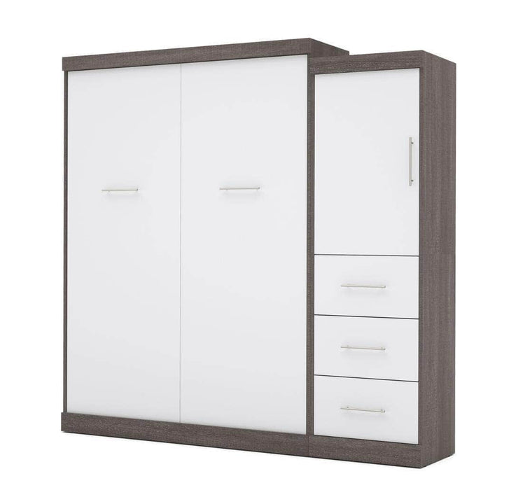 Modubox Murphy Wall Bed Bark Grey & White Nebula 90" Set including a Queen Wall Murphy Bed and One Storage Unit with Drawers - Available in 3 Colours