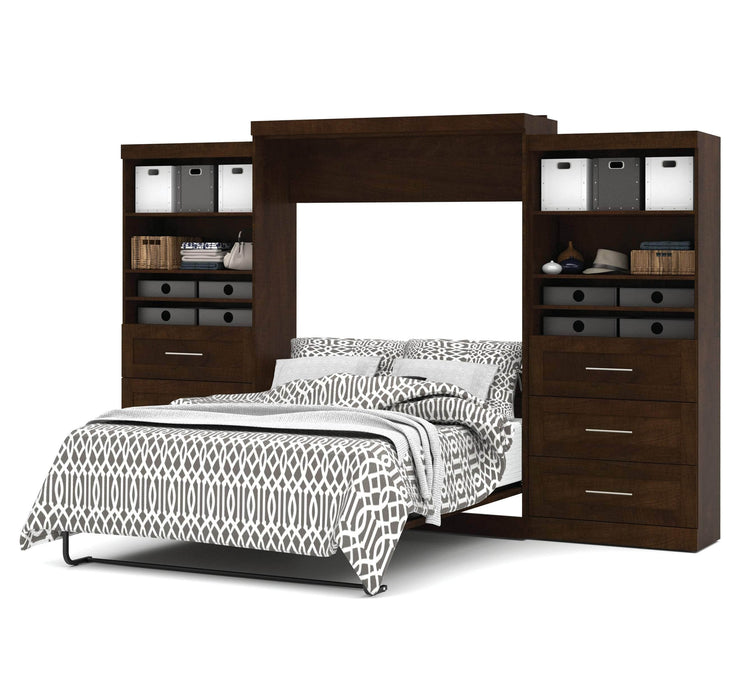 Modubox Murphy Wall Bed Chocolate Pur Queen Murphy Wall Bed and 2 Storage Units with Drawers (136”) - Available in 2 Colours
