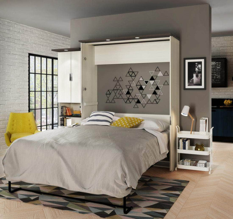 Modubox Murphy Wall Bed Lumina Queen Murphy Bed with Desk and 1 Storage Unit in White Chocolate