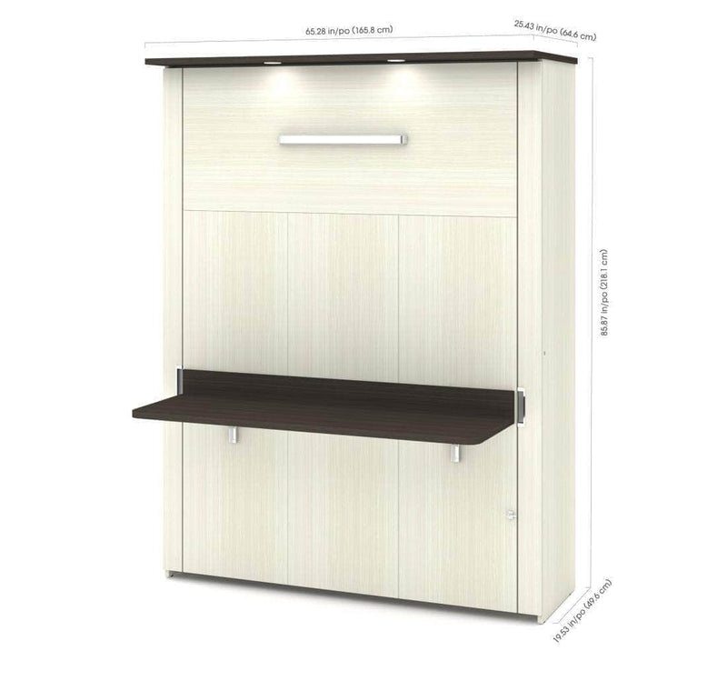 Modubox Murphy Wall Bed Lumina Queen Murphy Bed with Desk and 1 Storage Unit in White Chocolate