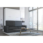 Modubox Murphy Wall Bed Nebula Queen White Murphy Wall Bed and Grey Sofa