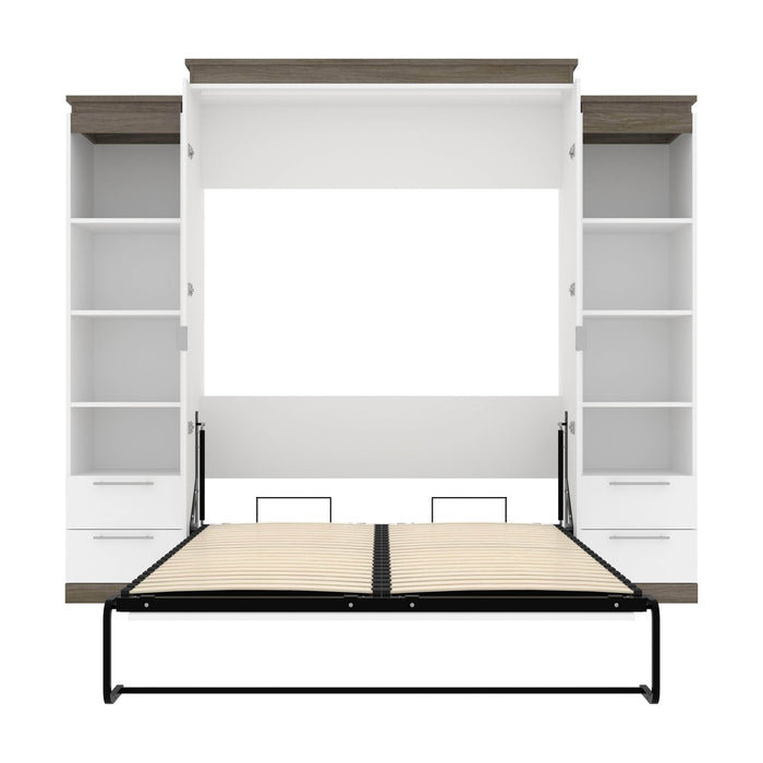Modubox Murphy Wall Bed Orion 104"W Queen Murphy Wall Bed with 2 Narrow Shelving Units and Drawers - Available in 2 Colours