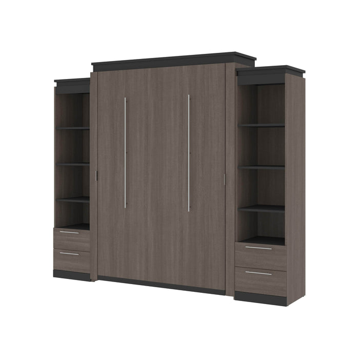 Modubox Murphy Wall Bed Orion 104"W Queen Murphy Wall Bed with 2 Narrow Shelving Units and Drawers - Available in 2 Colours