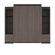 Modubox Murphy Wall Bed Orion 104"W Queen Murphy Wall Bed with 2 Narrow Shelving Units and Drawers - Available in 2 Colours