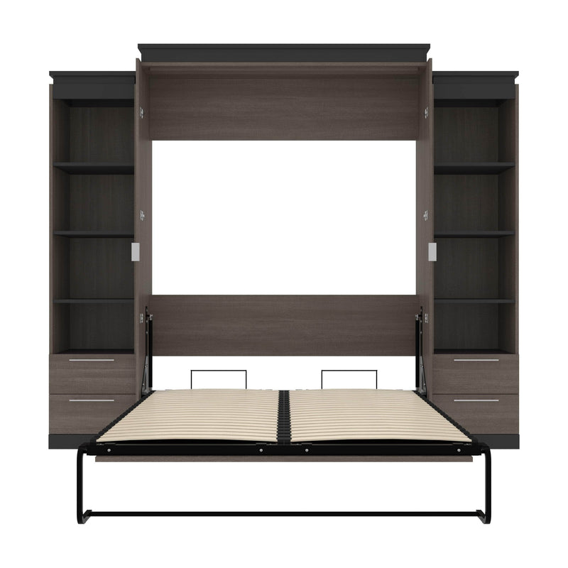 Modubox Murphy Wall Bed Orion 104"W Queen Murphy Wall Bed with 2 Narrow Shelving Units and Drawers - Available in 2 Colours