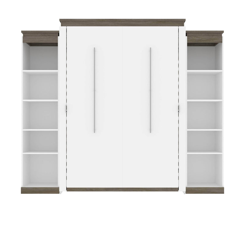 Modubox Murphy Wall Bed Orion 104"W Queen Murphy Wall Bed with 2 Narrow Shelving Units - Available in 2 Colours