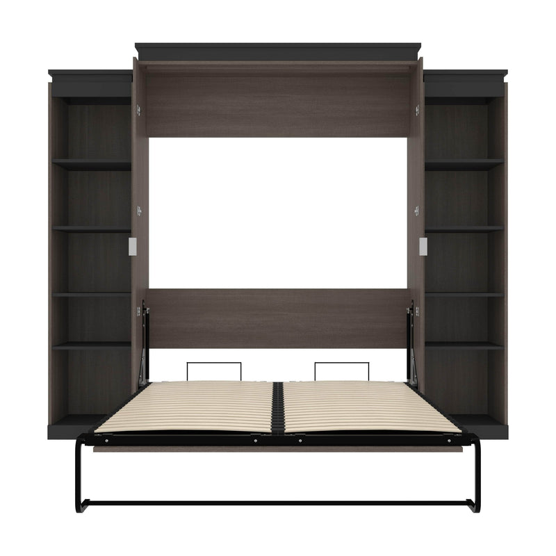 Modubox Murphy Wall Bed Orion 104"W Queen Murphy Wall Bed with 2 Narrow Shelving Units - Available in 2 Colours