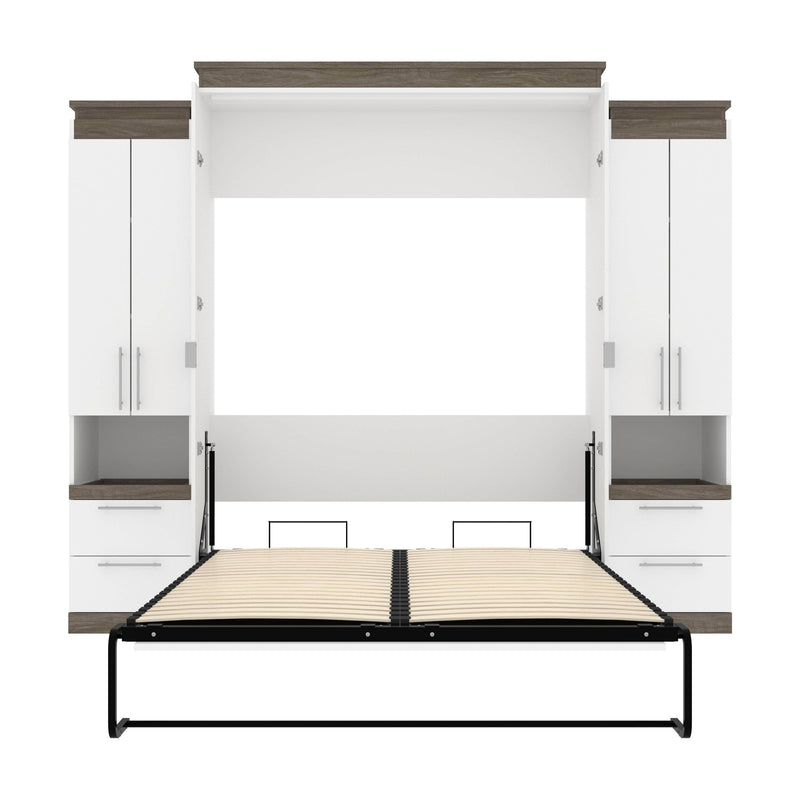 Modubox Murphy Wall Bed Orion 104"W Queen Murphy Wall Bed with 2 Storage Cabinets and Pull-Out Shelves - Available in 2 Colours