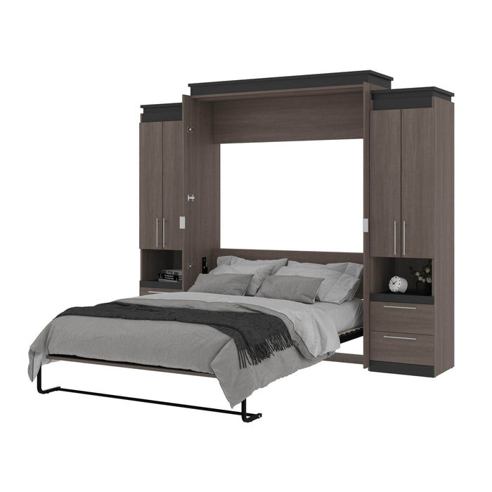 Modubox Murphy Wall Bed Orion 104"W Queen Murphy Wall Bed with 2 Storage Cabinets and Pull-Out Shelves - Available in 2 Colours