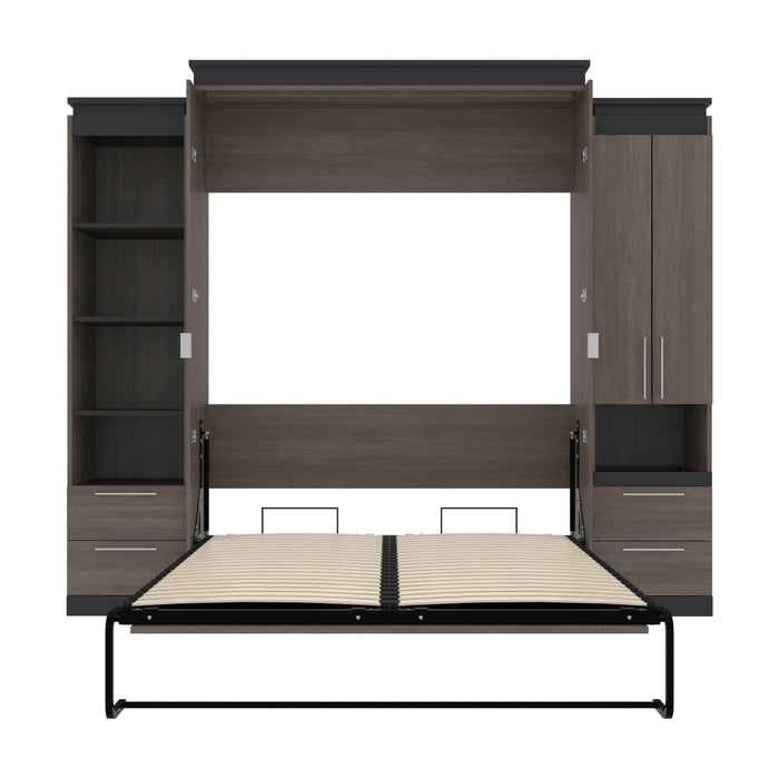 Modubox Murphy Wall Bed Orion 104"W Queen Murphy Wall Bed with Narrow Storage Solutions and Drawers - Available in 2 Colours