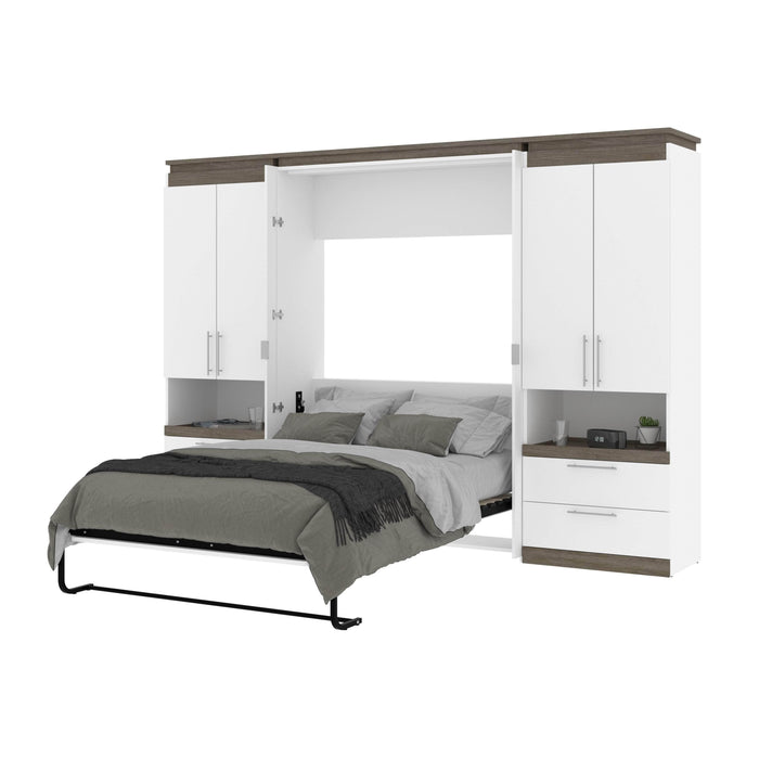 Modubox Murphy Wall Bed Orion 118"W Full Murphy Wall Bed with 2 Storage Cabinets and Pull-Out Shelves - Available in 2 Colours