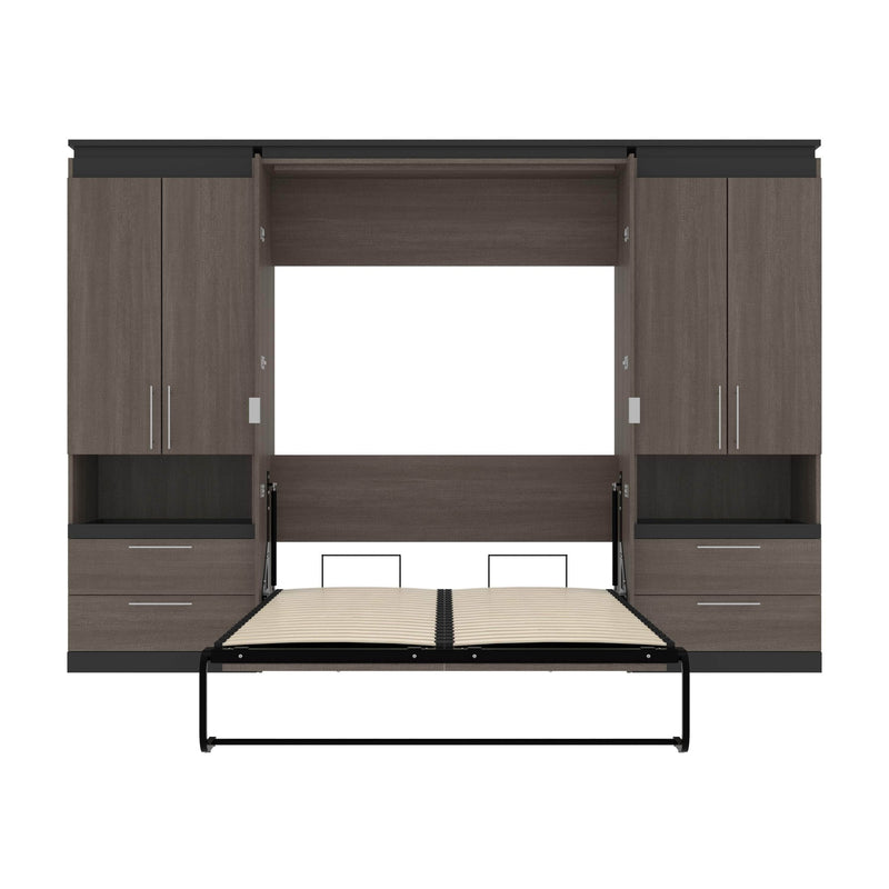 Modubox Murphy Wall Bed Orion 118"W Full Murphy Wall Bed with 2 Storage Cabinets and Pull-Out Shelves - Available in 2 Colours