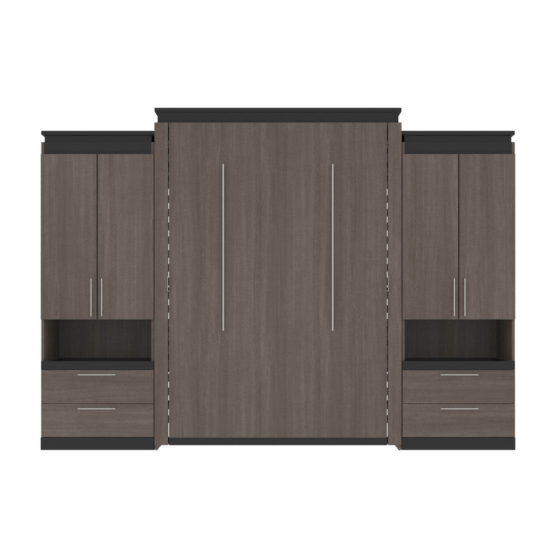 Modubox Murphy Wall Bed Orion 124"W Queen Murphy Wall Bed with 2 Storage Cabinets and Pull-Out Shelves - Available in 2 Colours