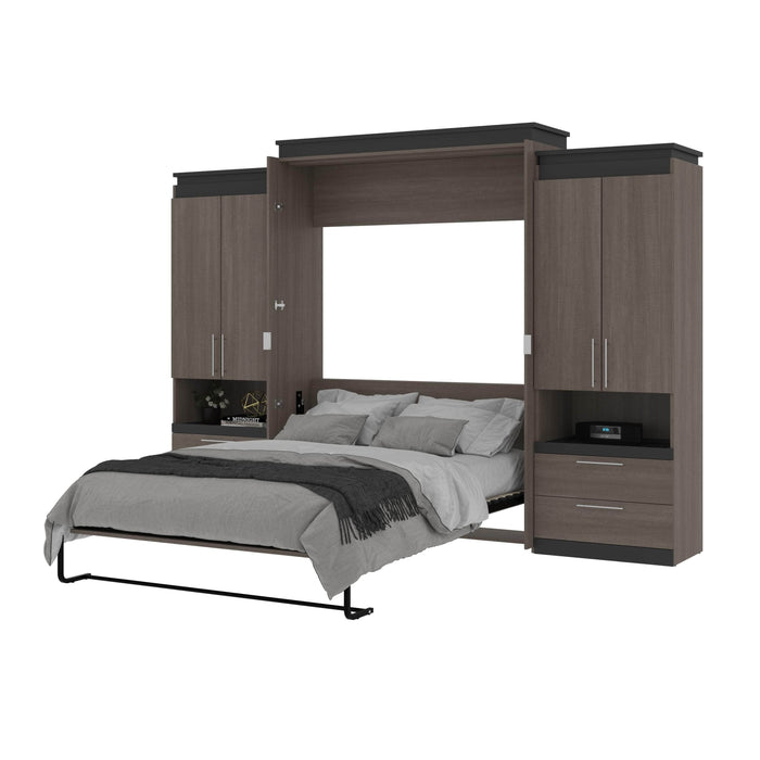 Modubox Murphy Wall Bed Orion 124"W Queen Murphy Wall Bed with 2 Storage Cabinets and Pull-Out Shelves - Available in 2 Colours