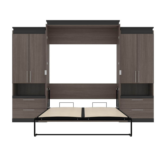 Modubox Murphy Wall Bed Orion 124"W Queen Murphy Wall Bed with 2 Storage Cabinets and Pull-Out Shelves - Available in 2 Colours