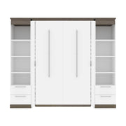 Modubox Murphy Wall Bed Orion 98"W Full Murphy Wall Bed with 2 Narrow Shelving Units and Drawers - Available in 2 Colours