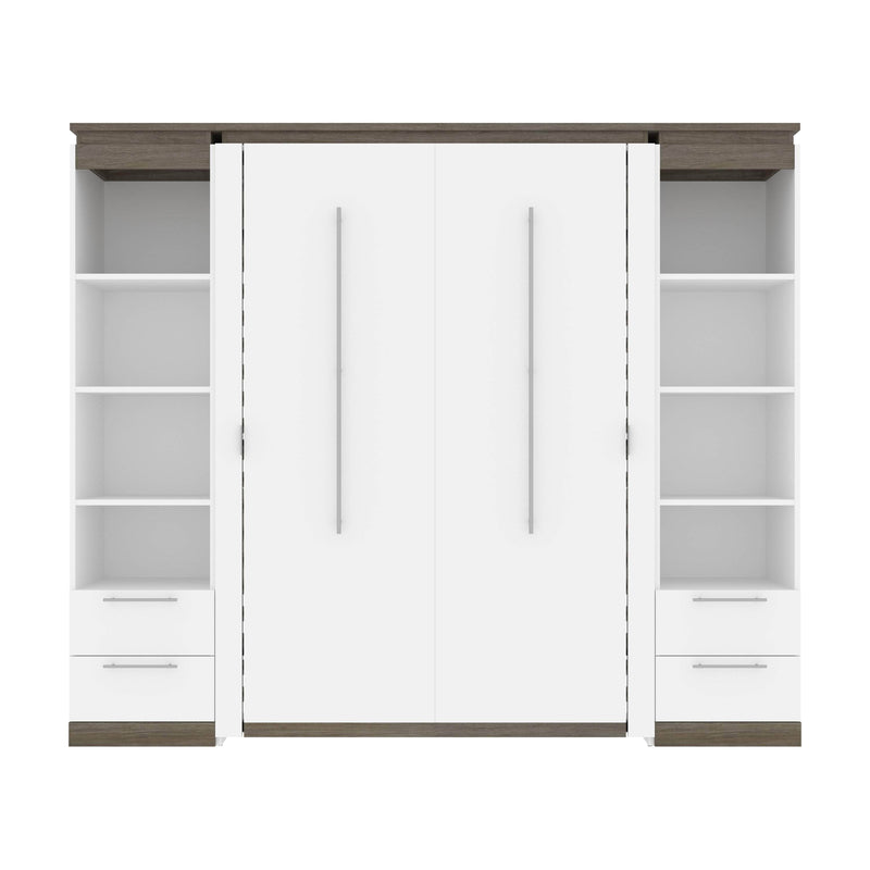 Modubox Murphy Wall Bed Orion 98"W Full Murphy Wall Bed with 2 Narrow Shelving Units and Drawers - Available in 2 Colours