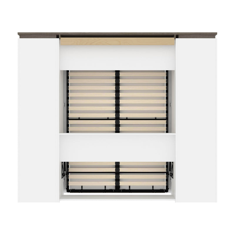 Modubox Murphy Wall Bed Orion 98"W Full Murphy Wall Bed with 2 Narrow Shelving Units and Drawers - Available in 2 Colours