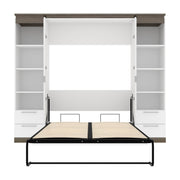 Modubox Murphy Wall Bed Orion 98"W Full Murphy Wall Bed with 2 Narrow Shelving Units and Drawers - Available in 2 Colours