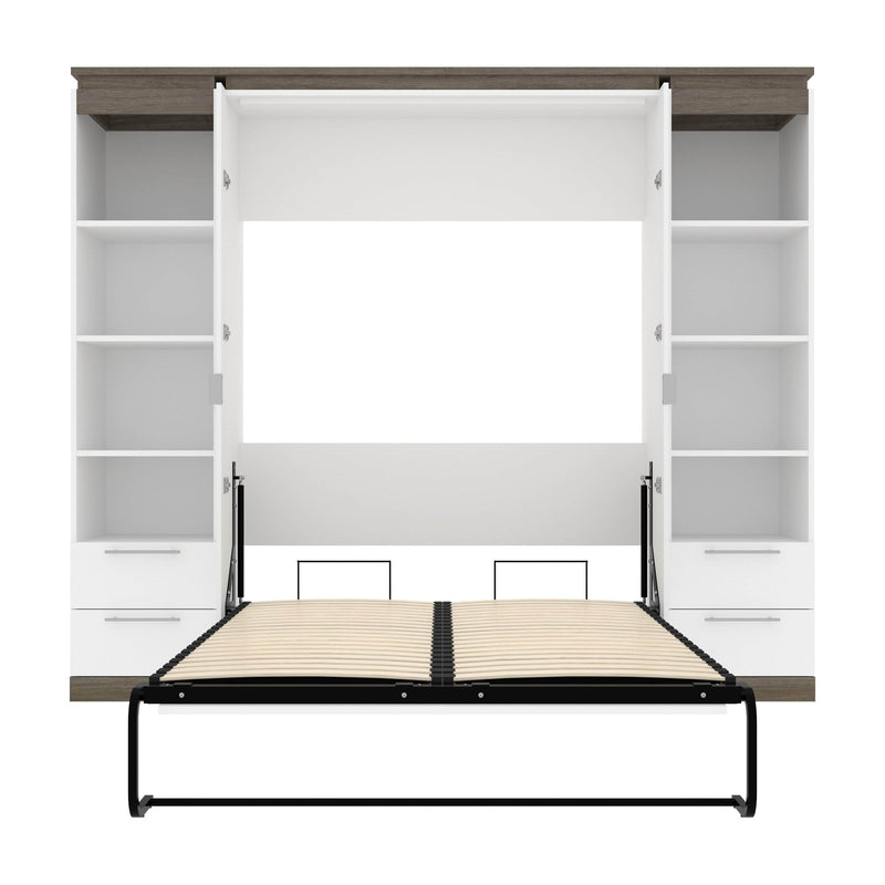 Modubox Murphy Wall Bed Orion 98"W Full Murphy Wall Bed with 2 Narrow Shelving Units and Drawers - Available in 2 Colours