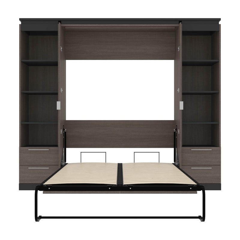 Modubox Murphy Wall Bed Orion 98"W Full Murphy Wall Bed with 2 Narrow Shelving Units and Drawers - Available in 2 Colours