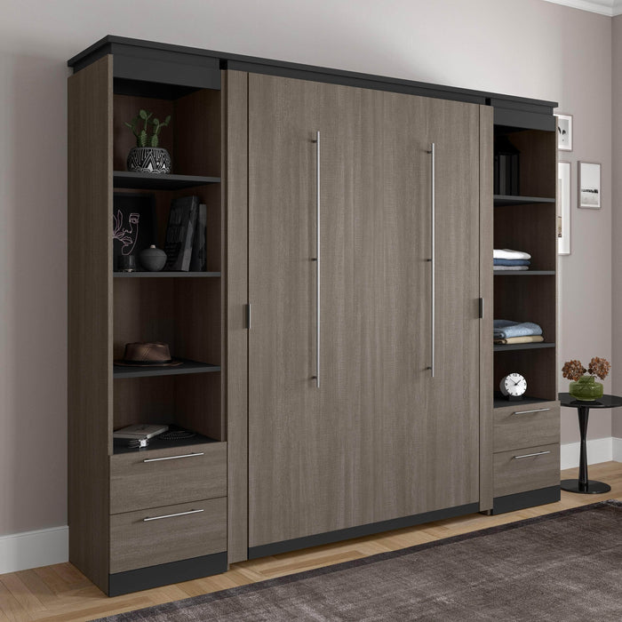 Modubox Murphy Wall Bed Orion 98"W Full Murphy Wall Bed with 2 Narrow Shelving Units and Drawers - Available in 2 Colours