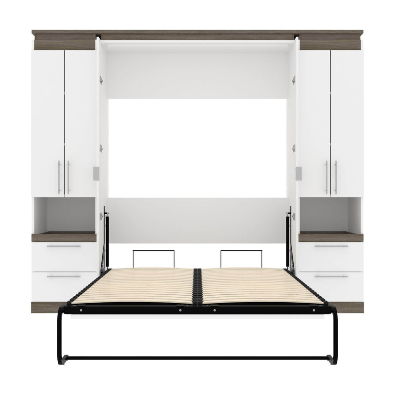 Modubox Murphy Wall Bed Orion 98"W Full Murphy Wall Bed with 2 Storage Cabinets and Pull-Out Shelves - Available in 2 Colours