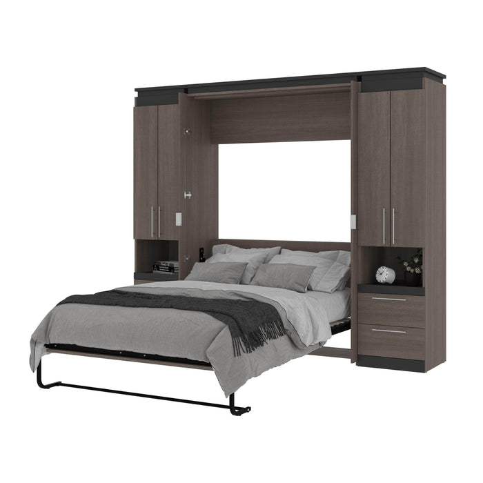 Modubox Murphy Wall Bed Orion 98"W Full Murphy Wall Bed with 2 Storage Cabinets and Pull-Out Shelves - Available in 2 Colours