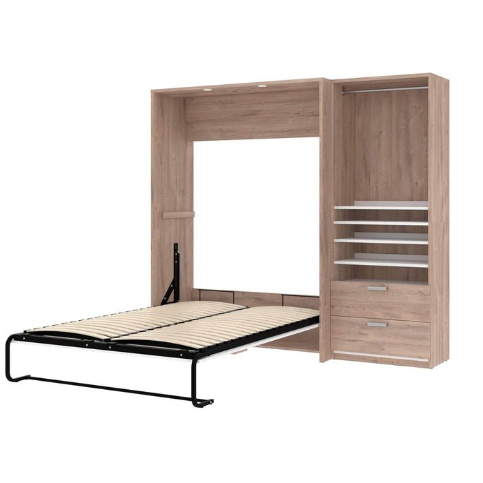 Modubox Murphy Wall Bed Rustic Brown & White Cielo Full Murphy Wall Bed with Storage Cabinet (89W) - Available in 2 Colours