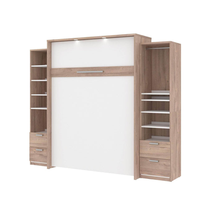 Modubox Murphy Wall Bed Rustic Brown & White Cielo Queen Murphy Wall Bed and 2 Storage Cabinets with Drawers (104W) - Available in 2 Colours