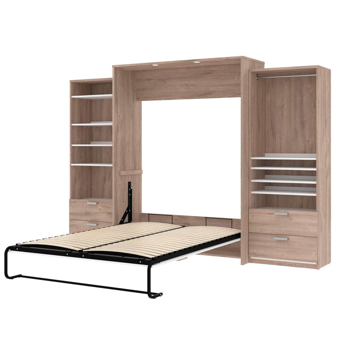 Modubox Murphy Wall Bed Rustic Brown & White Cielo Queen Murphy Wall Bed and 2 Storage Cabinets with Drawers (124W) - Available in 2 Colours