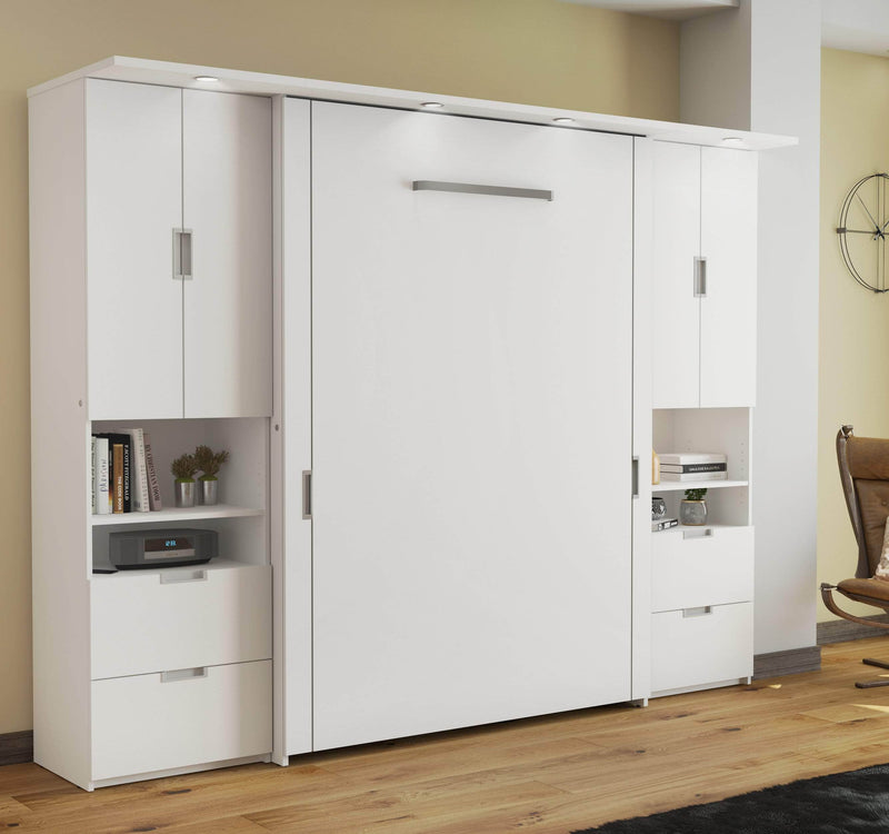 Modubox Murphy Wall Bed White Lumina Full Murphy Wall Bed and 2 Storage Units (106“) - White