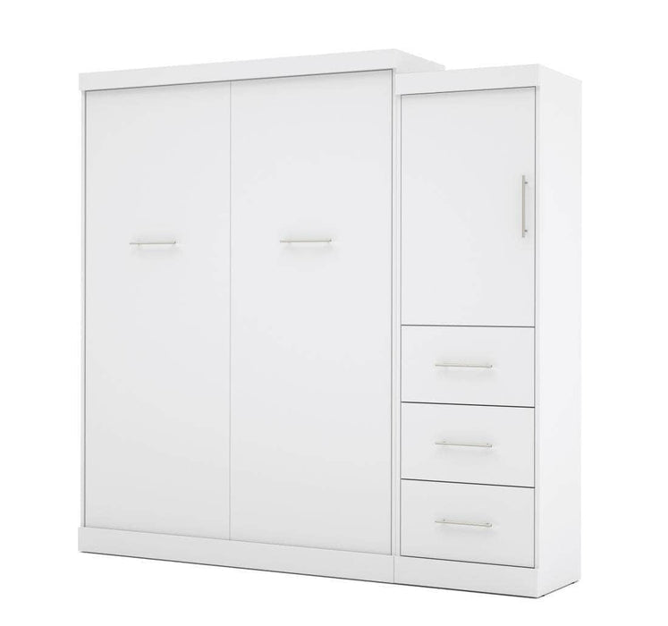 Modubox Murphy Wall Bed White Nebula 90" Set including a Queen Wall Murphy Bed and One Storage Unit with Drawers - Available in 3 Colours