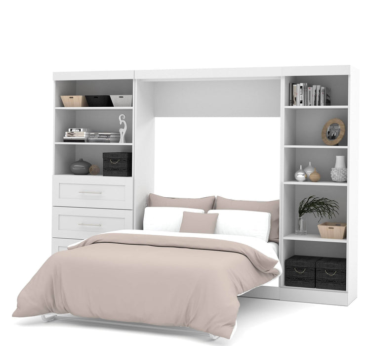 Modubox Murphy Wall Bed White Pur Full Murphy Wall Bed, 1 Storage Unit with Shelves, and 1 Storage Unit with Drawers (120”) - Available in 2 Colours
